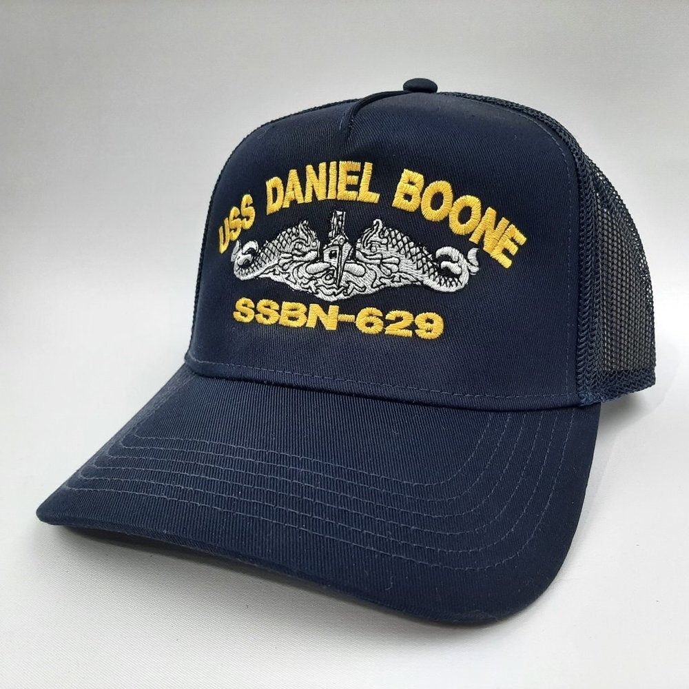 USS Daniel Boone SSBN-629 Mesh Snapback Cap Hat Navy Blue Boat Submarine